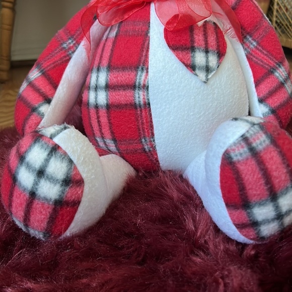 Handmade Large Teddy Bear with Red Heart and Plaid Teddy Bear - Picture 4 of 7